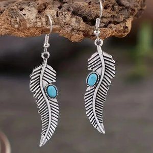 Vintage Turquoise Feather Earrings